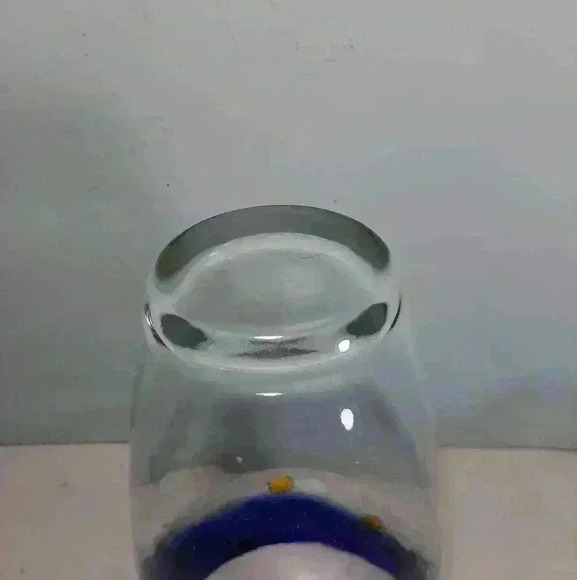 Hand painted art glass vase. Cobalt blue and clear glass with raised daisies. - Picture 2 of 5